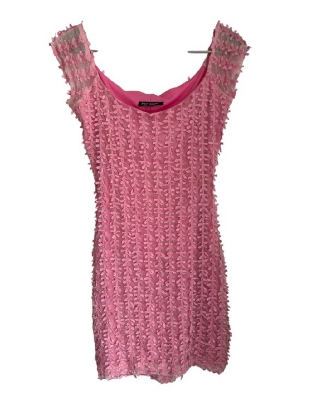 Vintage 90s Betsey Johnson Pink Bow Mesh Mini Dress Women's Medium